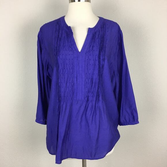 Chico's Purple Beaded Split V Pop Over Top size 1 - Picture 1 of 6